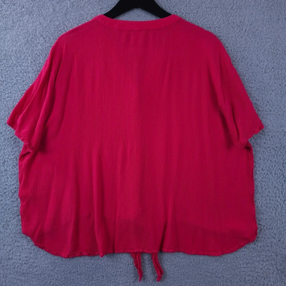 Chicos Shirt Womens 3 US XL Pink Tie Hem Button Up Dolman Sleeve Crinkle Top - Picture 2 of 9